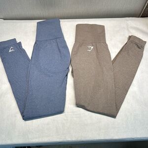 GymShark Workout Leggings Sz XSmall Taupe Brown Blue Set Lot 2 Pairs
